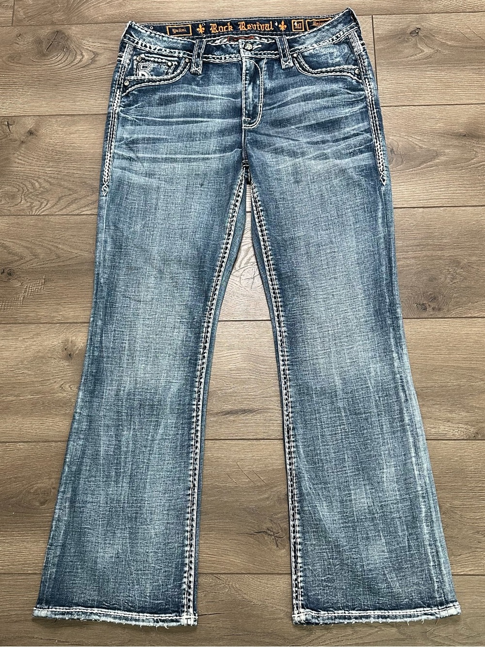 NEW Rock Revival 29” Mid Rise Universal Boot Stretch Blue Jeans Size 30 Short